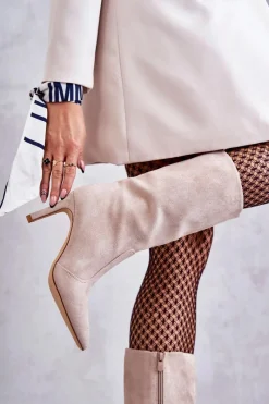 Kozaki Wiosenne|Kozaki Przed Kolano></noscript>Boto Zamszowe Kozaki Na Szpilce Beżowe Arison