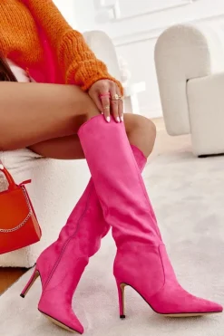 Discount Boto Zamszowe Kozaki Na Szpilce Różowe Carite