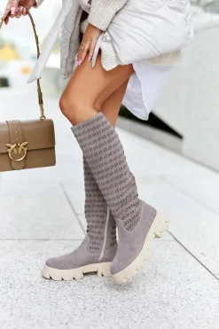 Clearance Zamszowe Kozaki Z Ażurowym Wzorem Jasnobrązowe Eldime Damskie Kozaki Wiosenne|Kozaki Ażurowe