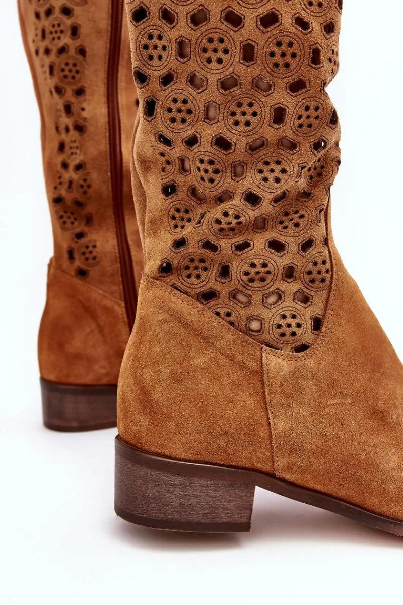 Online Boto Zamszowe Kozaki Z Ażurowym Wzorem Camel Pointe