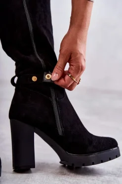 New Boto Zamszowe Kozaki Z Odpinanym Łańcuchem Czarne Jackson