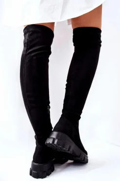 Sale Boto Zamszowe Kozaki Za Kolano Na Suwak Czarne Creen