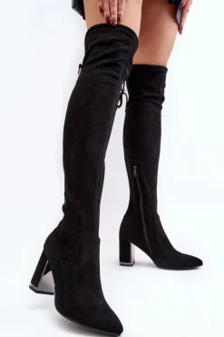New Boto Zamszowe Kozaki Za Kolano Na Słupku Czarne Amalitas