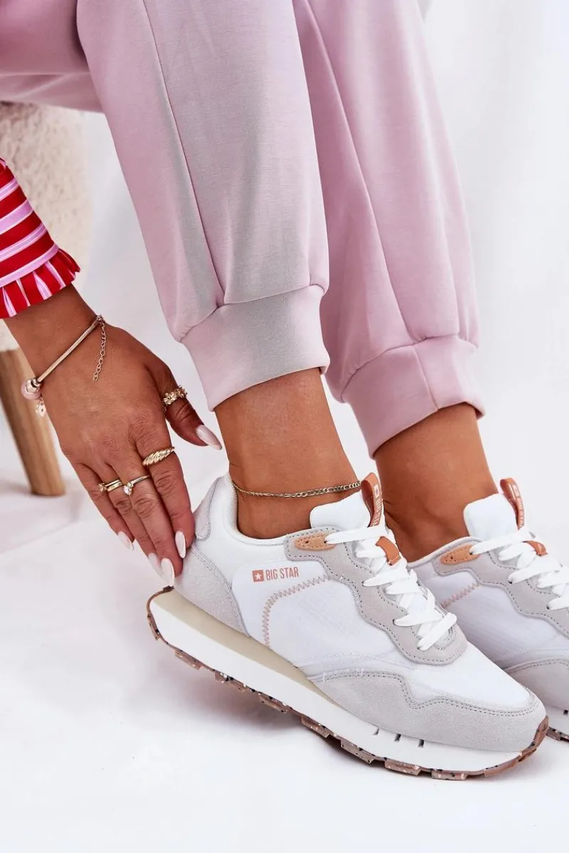 Clearance Big Star Shoes Zamszowe Lekkie Buty Sportowe Damskie Big Star RR274235 HI-POLY SYSTEM Beżowe Beżowy