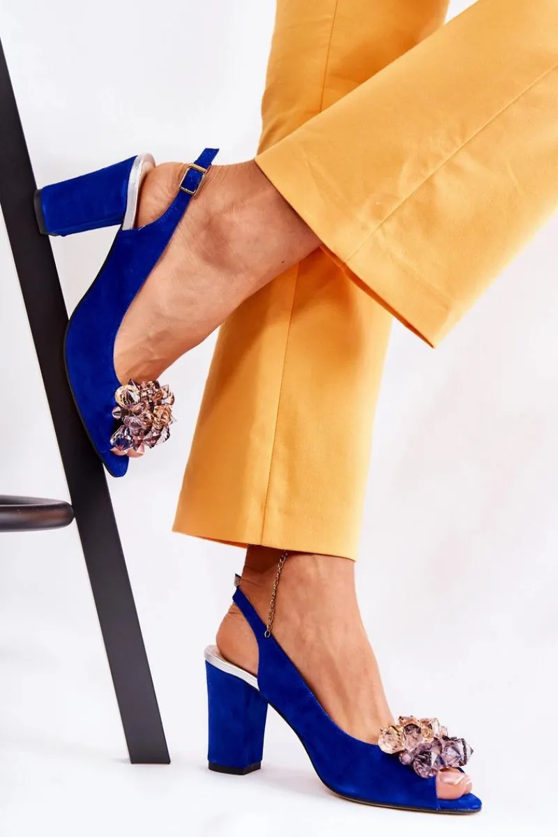 Sale Boto Zamszowe Modne Czółenka Sandały Z Kryształkami Granatowe Nolissa