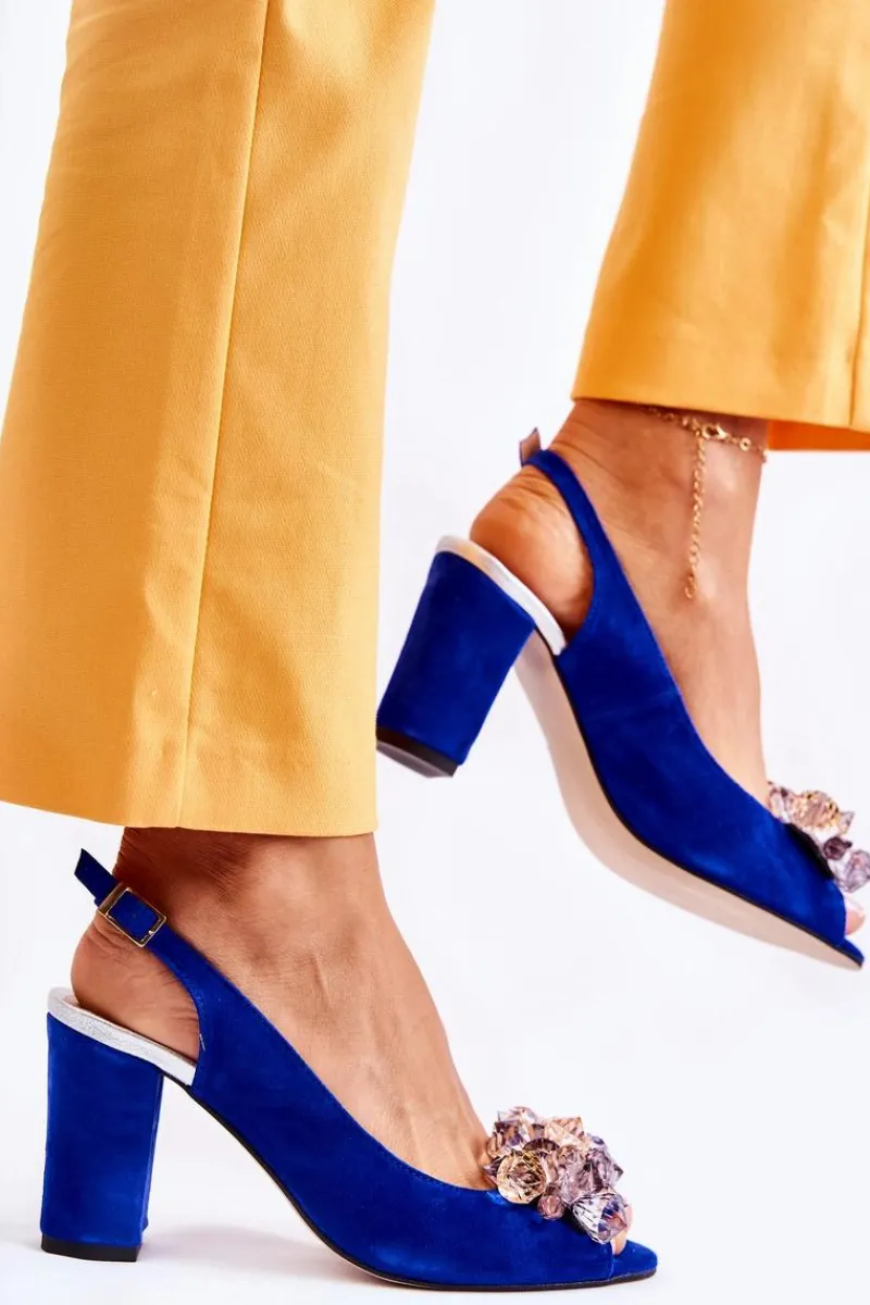 Sale Boto Zamszowe Modne Czółenka Sandały Z Kryształkami Granatowe Nolissa