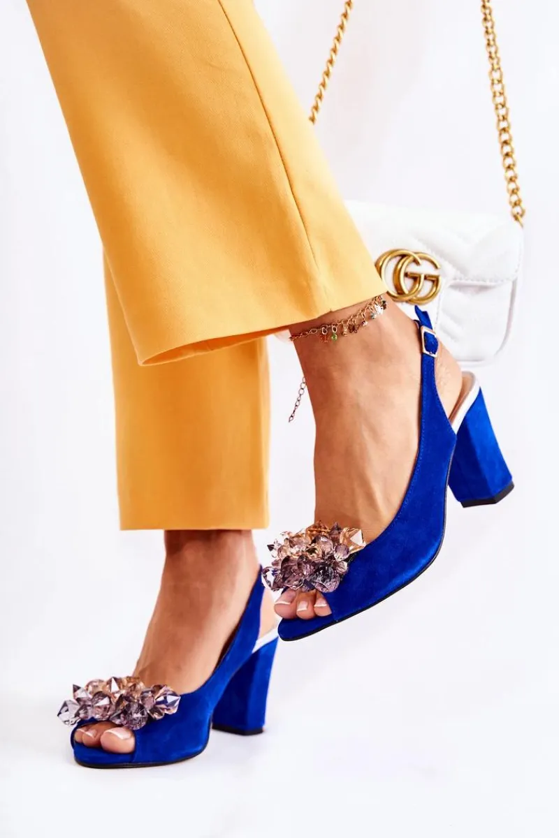 Sale Boto Zamszowe Modne Czółenka Sandały Z Kryształkami Granatowe Nolissa