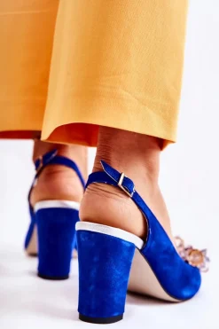 Sale Boto Zamszowe Modne Czółenka Sandały Z Kryształkami Granatowe Nolissa