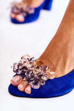 Sale Boto Zamszowe Modne Czółenka Sandały Z Kryształkami Granatowe Nolissa