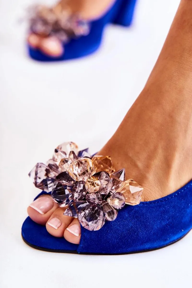 Sale Boto Zamszowe Modne Czółenka Sandały Z Kryształkami Granatowe Nolissa