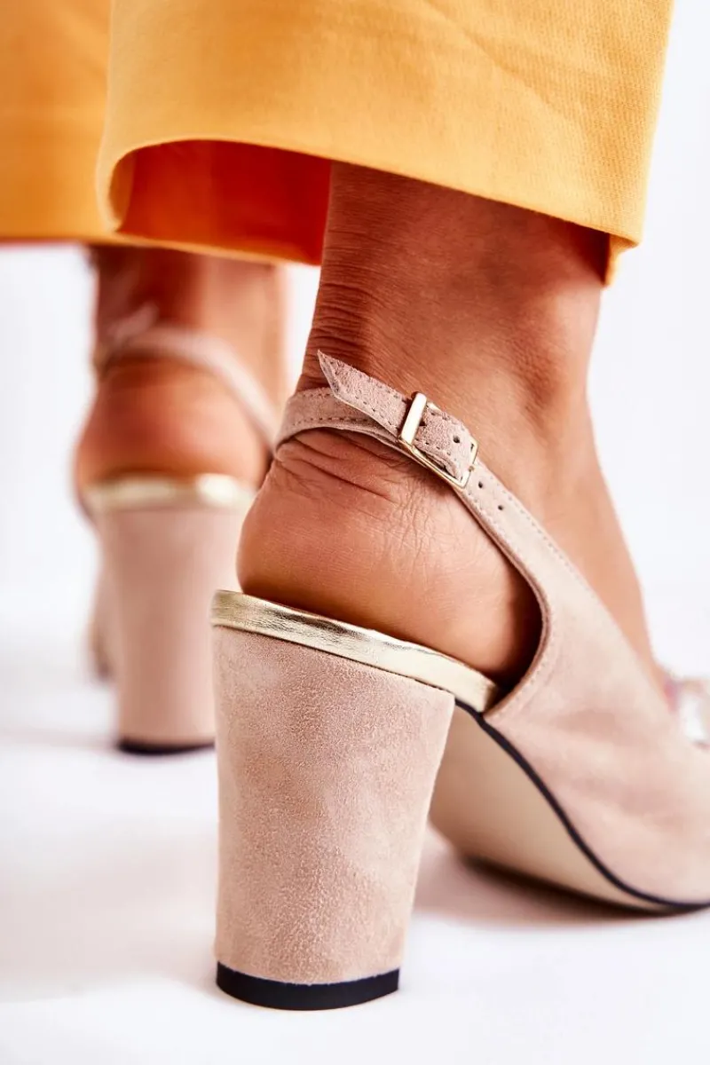 Sale Zamszowe Modne Czółenka Sandały Z Ozdobą Beżowe Meriss Damskie Sandały Na Obcasie|Czółenka Zamszowe