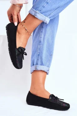 Outlet Zamszowe Mokasyny Damskie S.Barski A199 Czarne Damskie Mokasyny Damskie Zamszowe