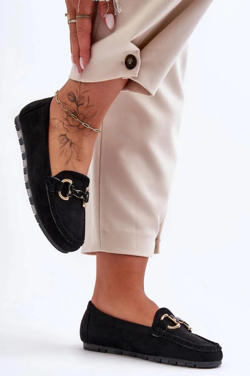 Hot Zamszowe Mokasyny Damskie Z Ozdobą Czarne Dionira Damskie Loafersy Damskie|Mokasyny Płaskie