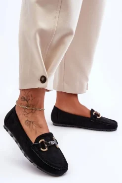 Hot Zamszowe Mokasyny Damskie Z Ozdobą Czarne Dionira Damskie Loafersy Damskie|Mokasyny Płaskie
