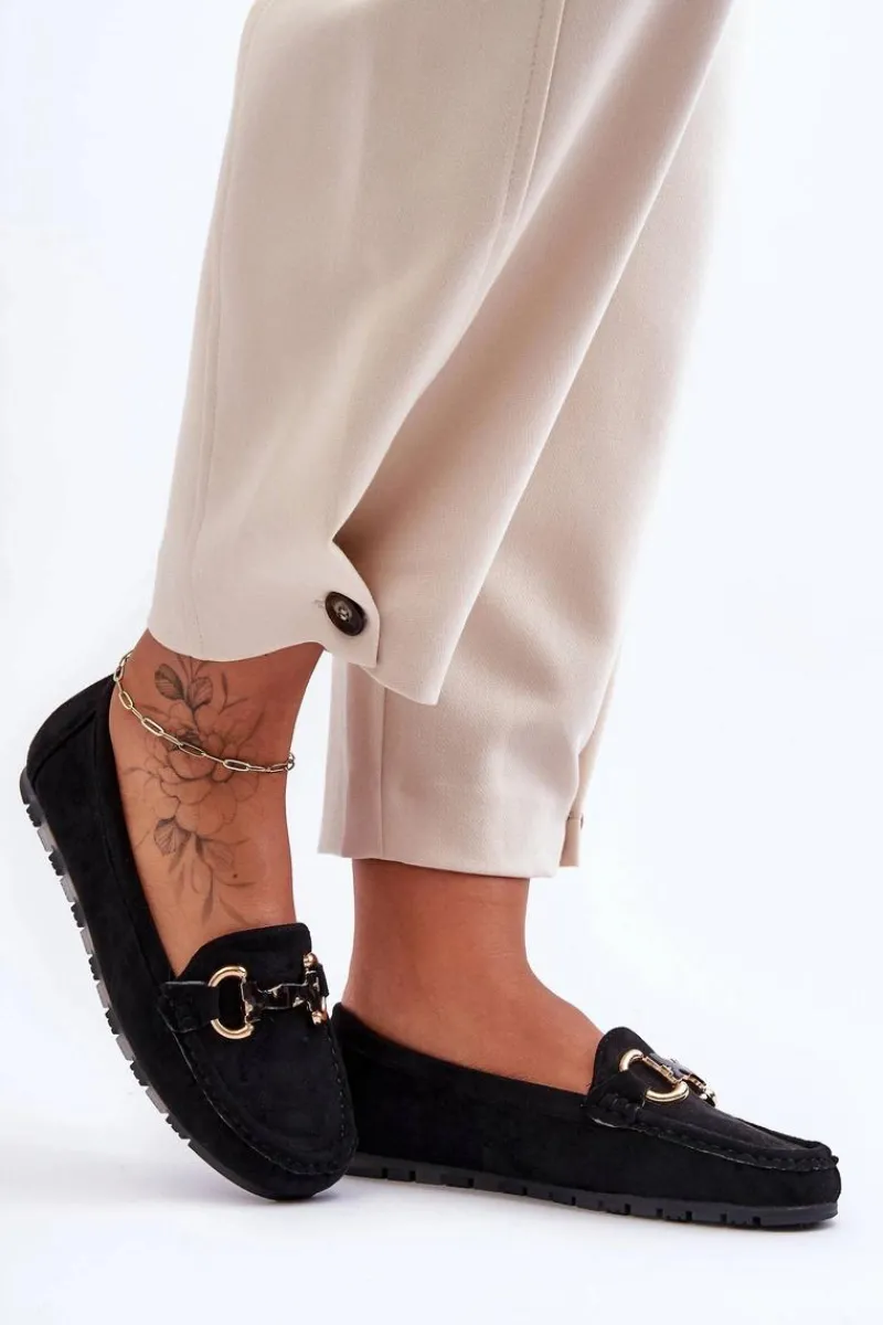 Hot Zamszowe Mokasyny Damskie Z Ozdobą Czarne Dionira Damskie Loafersy Damskie|Mokasyny Płaskie