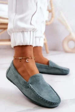 Loafersy Damskie|Mokasyny Damskie Zamszowe>Evento Zamszowe Mokasyny Damskie Miętowe Morreno Zielony