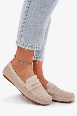 Big Star Shoes Zamszowe Mokasyny Damskie Big Star RR274947 Beżowe Beżowy