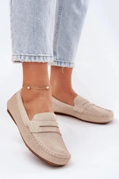 Big Star Shoes Zamszowe Mokasyny Damskie Big Star RR274947 Beżowe Beżowy