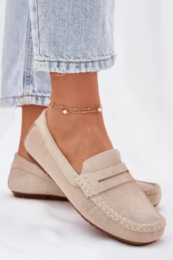 Big Star Shoes Zamszowe Mokasyny Damskie Big Star RR274947 Beżowe Beżowy