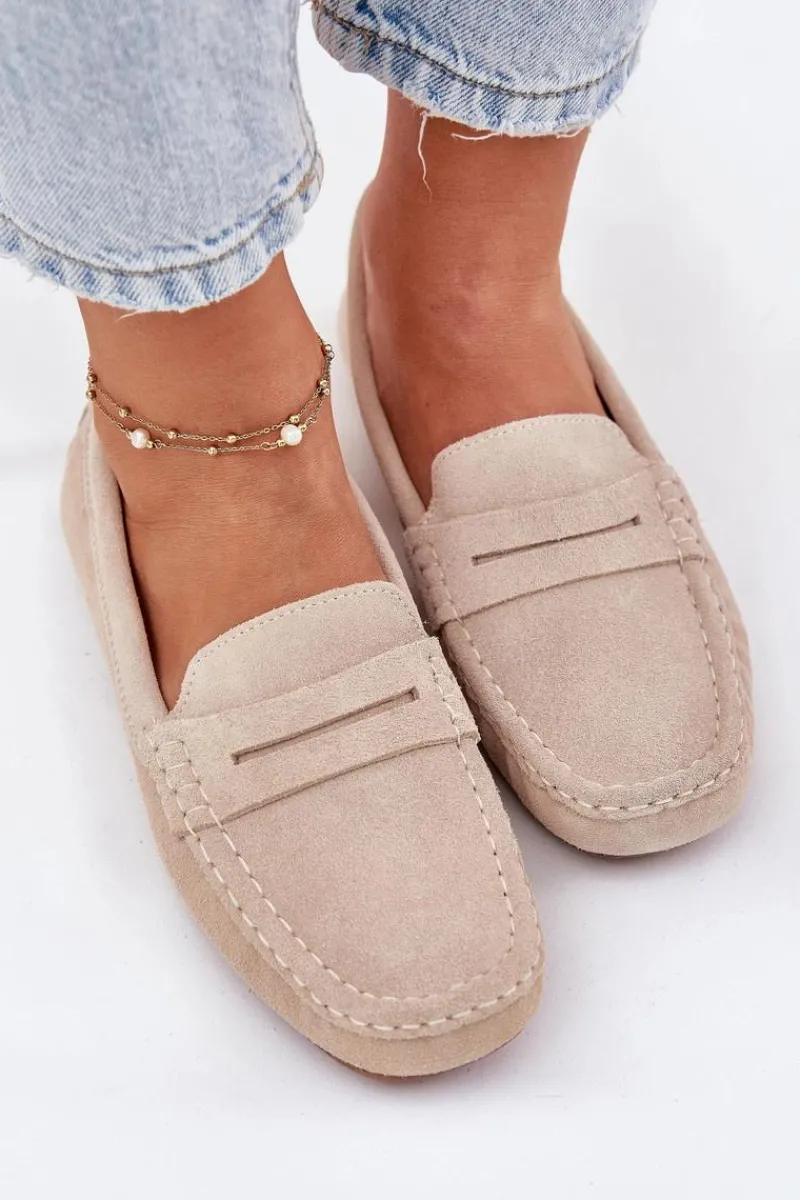 Big Star Shoes Zamszowe Mokasyny Damskie Big Star RR274947 Beżowe Beżowy