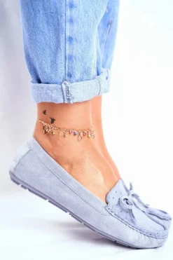 Hot Damskie buty S.Barski Zamszowe Mokasyny Damskie S.Barski A199 Niebieskie