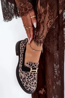 Zamszowe Mokasyny Damskie Panterka Vinceza 66792 Szare Damskie Loafersy Damskie|Mokasyny Płaskie