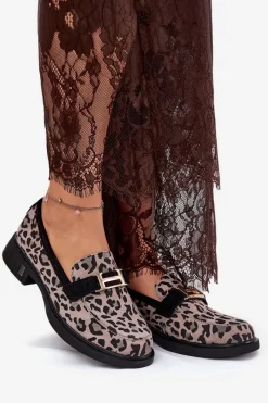 Zamszowe Mokasyny Damskie Panterka Vinceza 66792 Szare Damskie Loafersy Damskie|Mokasyny Płaskie