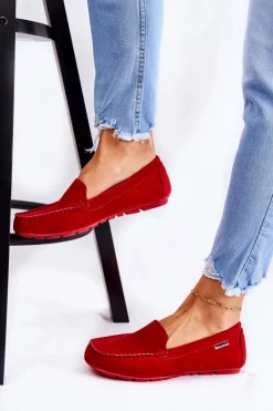 Online Boto Zamszowe Mokasyny Damskie Czerwone Millare