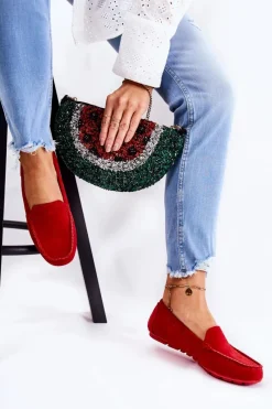 Online Boto Zamszowe Mokasyny Damskie Czerwone Millare