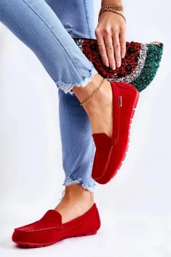 Online Boto Zamszowe Mokasyny Damskie Czerwone Millare