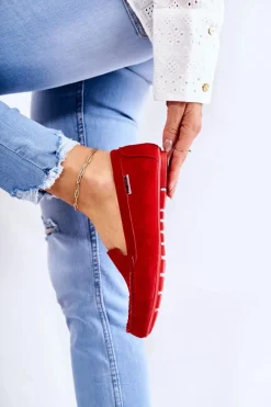 Online Boto Zamszowe Mokasyny Damskie Czerwone Millare