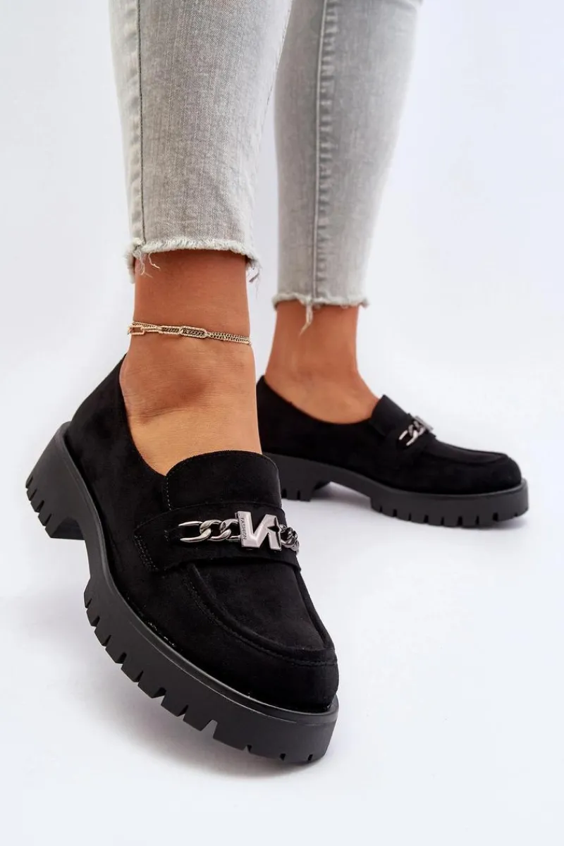 Loafersy Damskie|Mokasyny Płaskie>Buty damskie Vinceza Zamszowe Mokasyny Damskie Z Ozdobą Czarne Loraleima Czarny