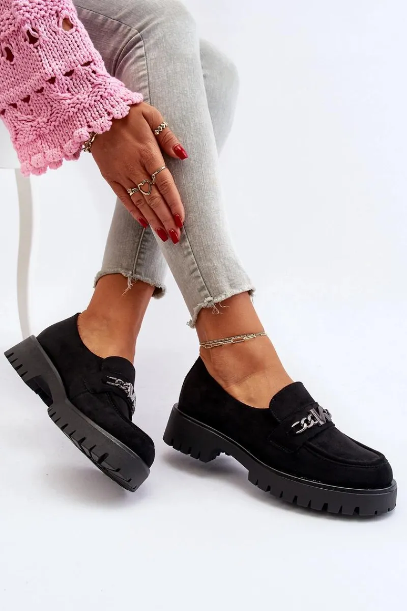 Loafersy Damskie|Mokasyny Płaskie>Buty damskie Vinceza Zamszowe Mokasyny Damskie Z Ozdobą Czarne Loraleima Czarny