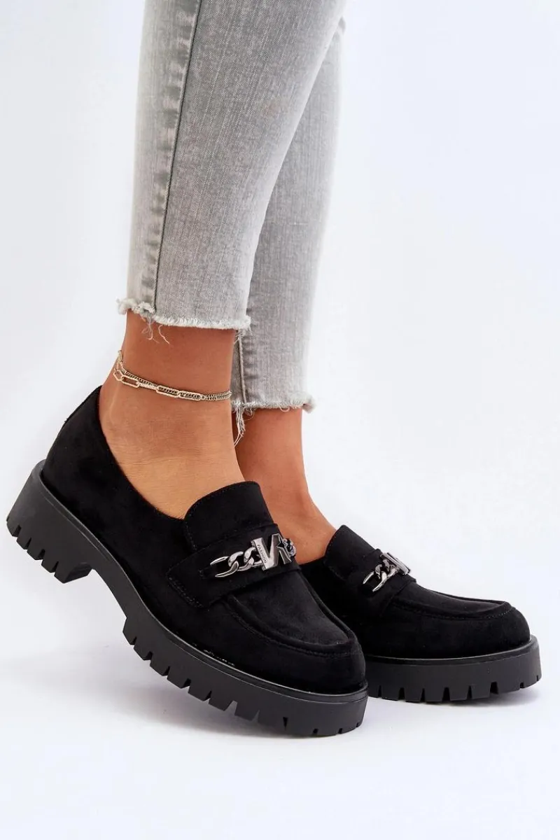 Loafersy Damskie|Mokasyny Płaskie>Buty damskie Vinceza Zamszowe Mokasyny Damskie Z Ozdobą Czarne Loraleima Czarny