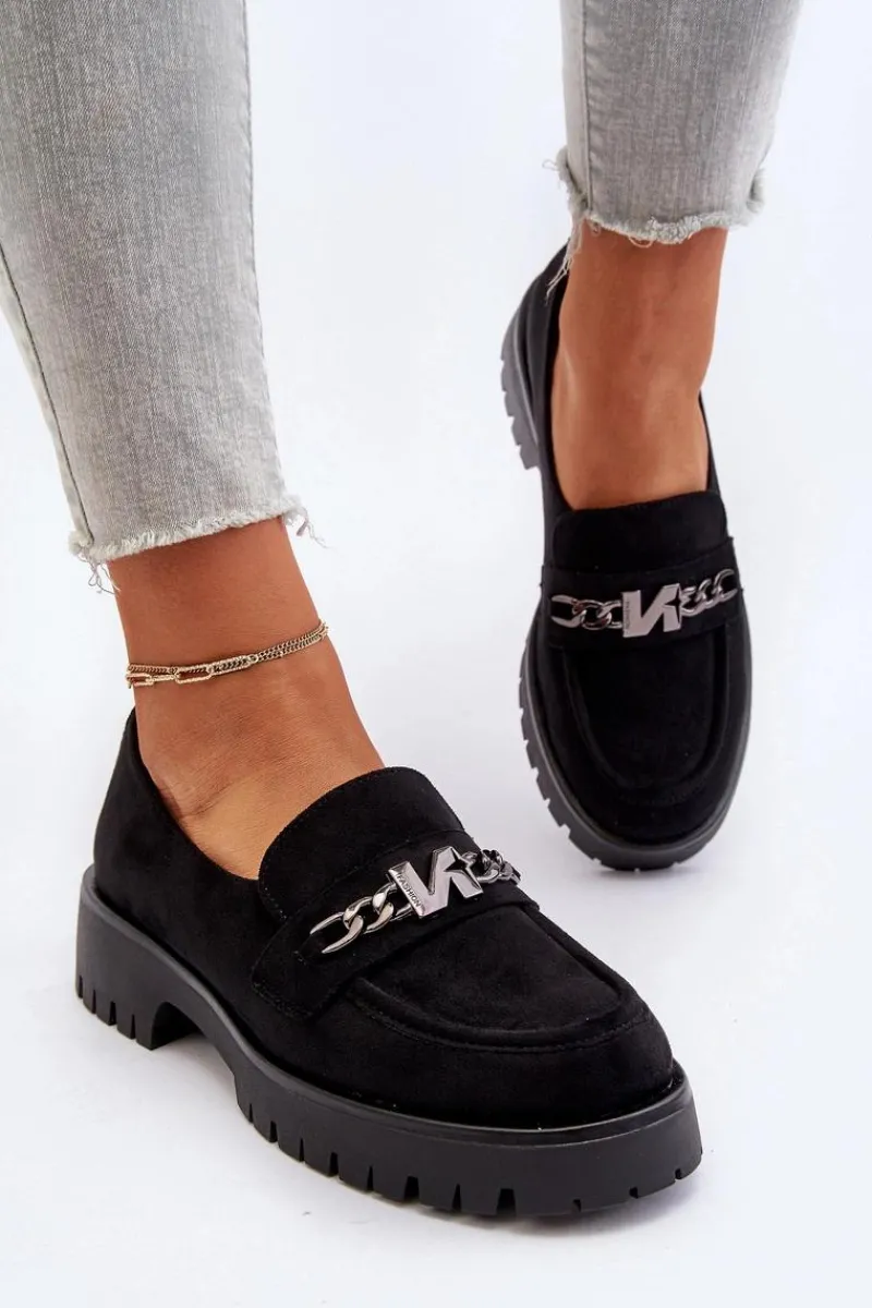 Loafersy Damskie|Mokasyny Płaskie>Buty damskie Vinceza Zamszowe Mokasyny Damskie Z Ozdobą Czarne Loraleima Czarny