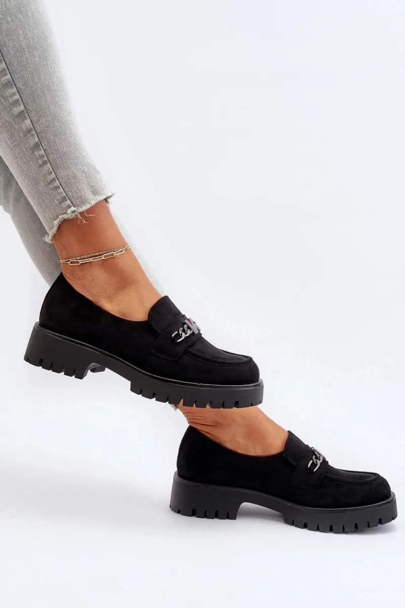 Loafersy Damskie|Mokasyny Płaskie>Buty damskie Vinceza Zamszowe Mokasyny Damskie Z Ozdobą Czarne Loraleima Czarny