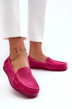 Loafersy Damskie|Mokasyny Damskie Skórzane>Damskie buty S.Barski Zamszowe Mokasyny Damskie Fuksja S.Barski LR755 Różowy