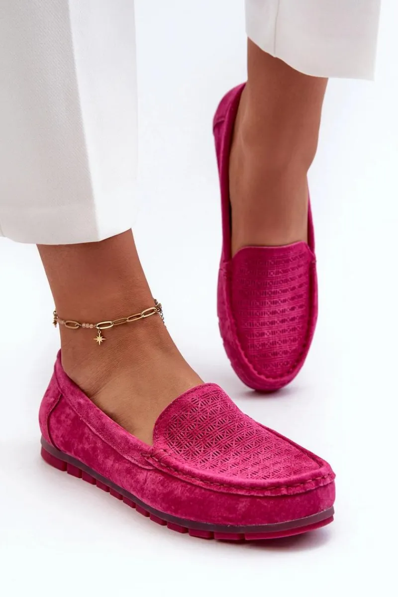 Loafersy Damskie|Mokasyny Damskie Skórzane>Damskie buty S.Barski Zamszowe Mokasyny Damskie Fuksja S.Barski LR755 Różowy