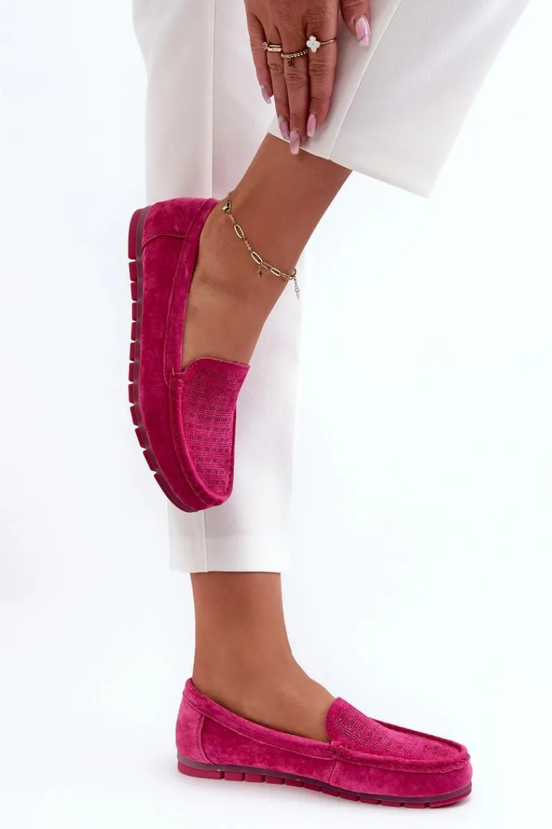 Loafersy Damskie|Mokasyny Damskie Skórzane>Damskie buty S.Barski Zamszowe Mokasyny Damskie Fuksja S.Barski LR755 Różowy