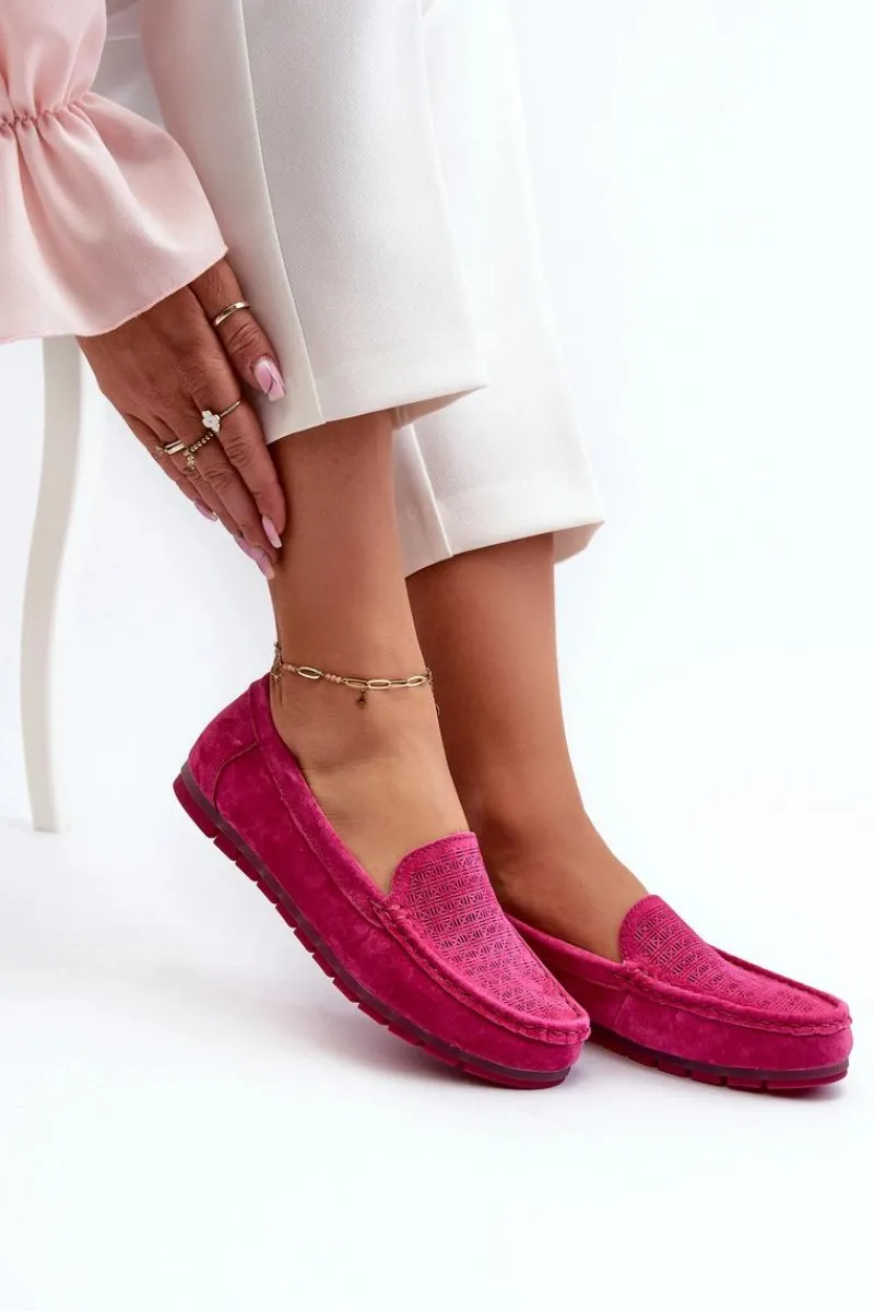 Loafersy Damskie|Mokasyny Damskie Skórzane>Damskie buty S.Barski Zamszowe Mokasyny Damskie Fuksja S.Barski LR755 Różowy