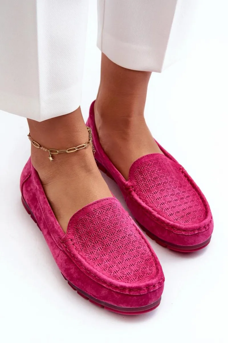 Loafersy Damskie|Mokasyny Damskie Skórzane>Damskie buty S.Barski Zamszowe Mokasyny Damskie Fuksja S.Barski LR755 Różowy