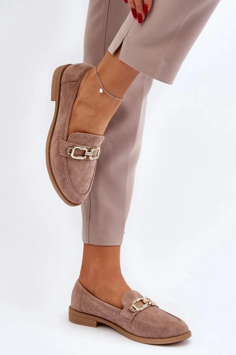 Clearance Zamszowe Mokasyny Damskie Na Płaskim Obcasie Ciemnobeżowe Misal Damskie Loafersy Damskie|Mokasyny Damskie Zamszowe