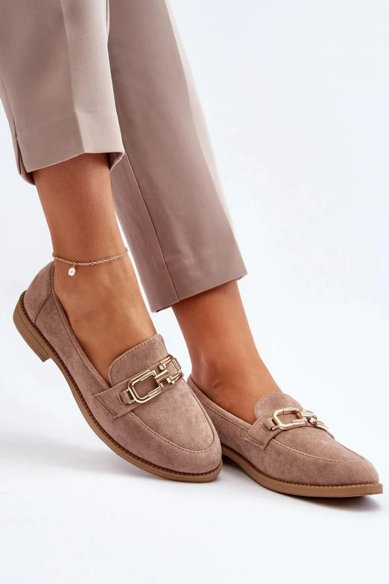 Clearance Zamszowe Mokasyny Damskie Na Płaskim Obcasie Ciemnobeżowe Misal Damskie Loafersy Damskie|Mokasyny Damskie Zamszowe