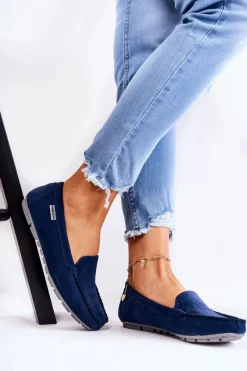 Hot Boto Zamszowe Mokasyny Damskie Granatowe Millare