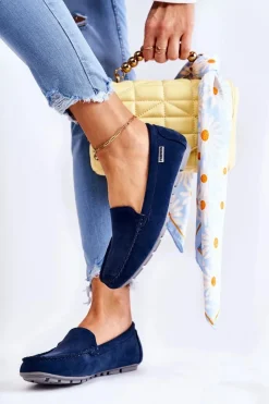 Hot Boto Zamszowe Mokasyny Damskie Granatowe Millare