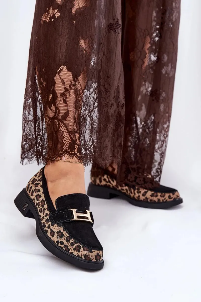 Loafersy Damskie|Mokasyny Płaskie>Buty damskie Vinceza Zamszowe Mokasyny Damskie Panterka Vinceza 66791 Czarne Czarny