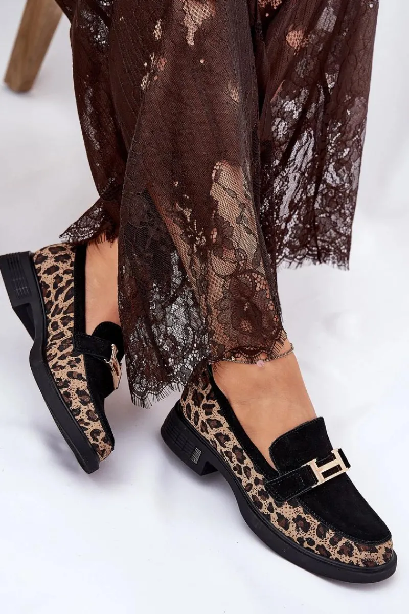 Loafersy Damskie|Mokasyny Płaskie>Buty damskie Vinceza Zamszowe Mokasyny Damskie Panterka Vinceza 66791 Czarne Czarny