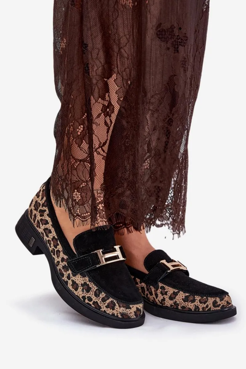 Loafersy Damskie|Mokasyny Płaskie>Buty damskie Vinceza Zamszowe Mokasyny Damskie Panterka Vinceza 66791 Czarne Czarny