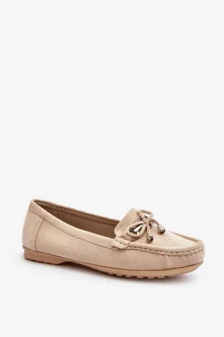 Hot Boto Zamszowe Mokasyny Damskie Ozdobą Beżowe Daphikaia