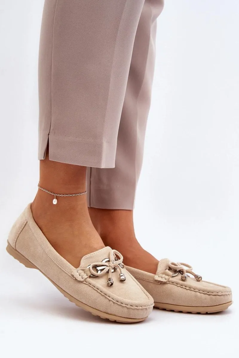 Hot Boto Zamszowe Mokasyny Damskie Ozdobą Beżowe Daphikaia